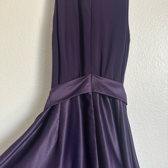 Alex Evenings Women's Long Halter Dress/Gown- Eggplant Satin, Size 12 - Picture 11 of 14